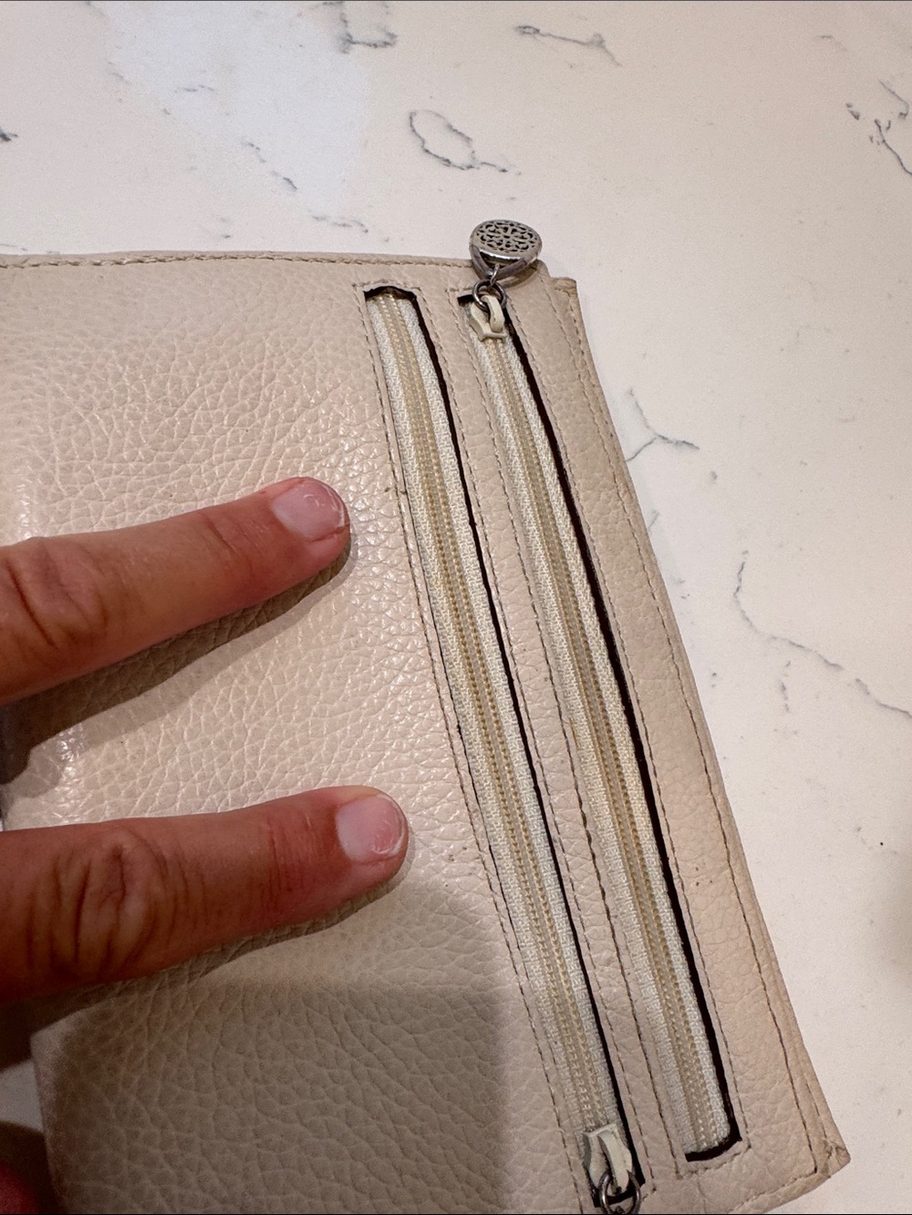Brighton Cream Pebbled Leather Ferrara Fold Wallet with Embossed Medallion - Picture 11 of 13